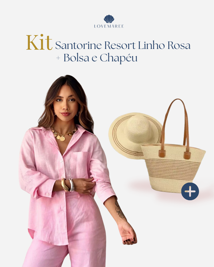 Conjunto Santorine Resort Linho Rosa