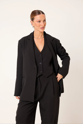 Trijunto Aurora 3 Peças Preto – Colete Frente Única, Blazer e Calça