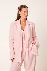 Trijunto Aurora 3 Peças Rosa – Colete Frente Única, Blazer e Calça