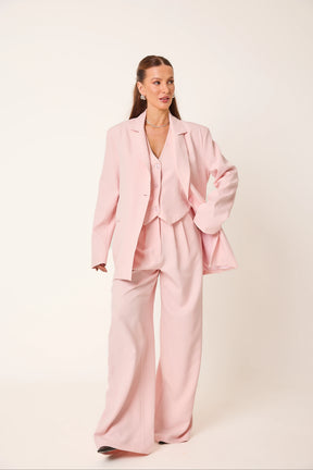 Trijunto Aurora 3 Peças Rosa – Colete Frente Única, Blazer e Calça