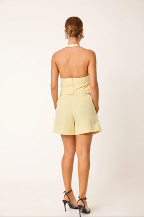 Trijunto Aurora 3 Peças Amarelo Manteiga – Colete Frente Única, Blazer e Calça