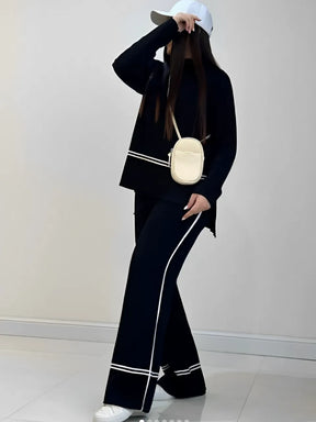 Conjunto Feminino Tricô Kim – Gola Alta Mullet e Calça Cintura Alta