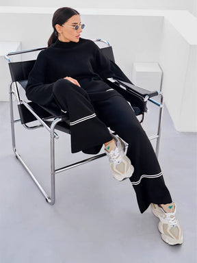 Conjunto Feminino Tricô Kim – Gola Alta Mullet e Calça Cintura Alta