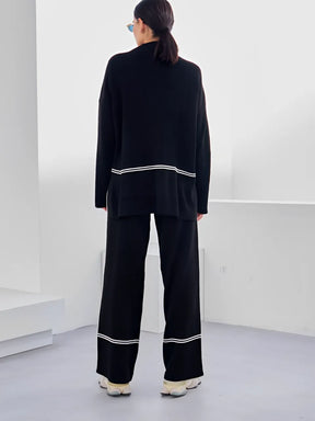 Conjunto Feminino Tricô Kim – Gola Alta Mullet e Calça Cintura Alta