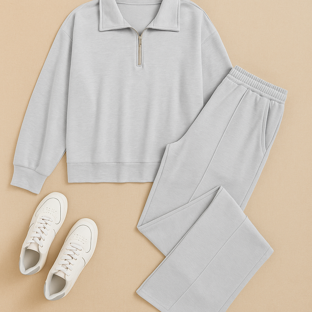 Conjunto Feminino com Suéter Gola Alta e Calça com Cordão - Estilo Bellanita