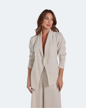 Blazer Feminino de Linho Reto Alongado - Camila Areia